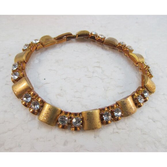 Gold Tone Rhinestone Link Bracelet Size 7.25 - Picture 11 of 14